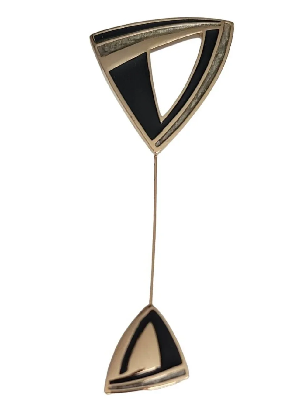 Trifari Black Gray Pearl Enamel Modernist Triangle Stick Lapel Pin, Signed K812